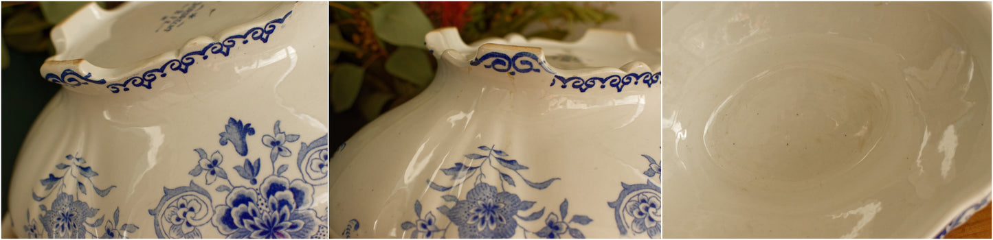 1890年代～「DUGAZON」ボッホ・フレール・ケラミス（BFK）～ベルギーアンティークアイアンストーンブルートランスファーウェアプレート～テール・デ・フェール