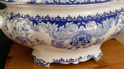 DORDRECHT Boch Freres Keramis (BFK) Belgian Antique Ironstone Large Blue Transferware Serving Tureen Terre de Fer en Faience
