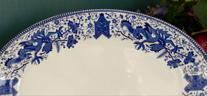 DRAGON LA LOUVIERE Boch Freres (BF) Belgian Antique Ironstone Blue Transferware Oval Serving Plate Delft Blue
