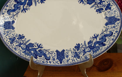 DRAGON LA LOUVIERE Boch Freres (BF) Belgian Antique Ironstone Blue Transferware Oval Serving Plate Delft Blue