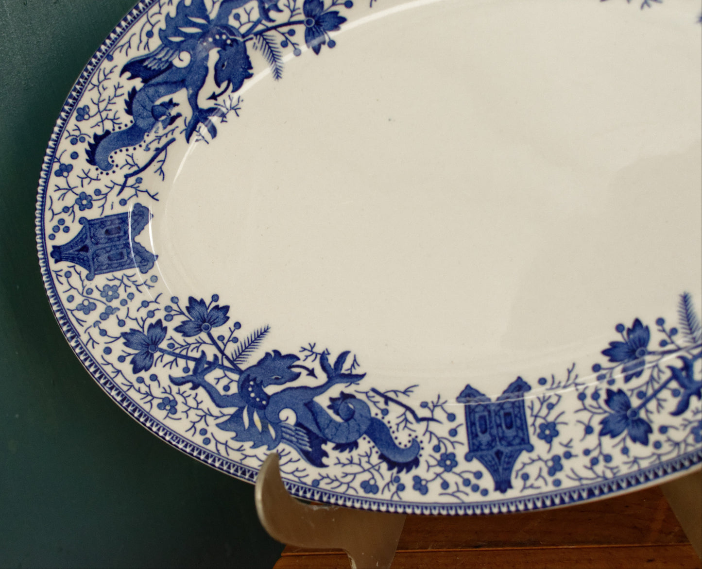 1950s ~ DRAGON LA LOUVIERE Boch Freres (BF) ~ Belgian Antique Ironstone Blue Transferware Plate ~ Terre de Fer en Faience