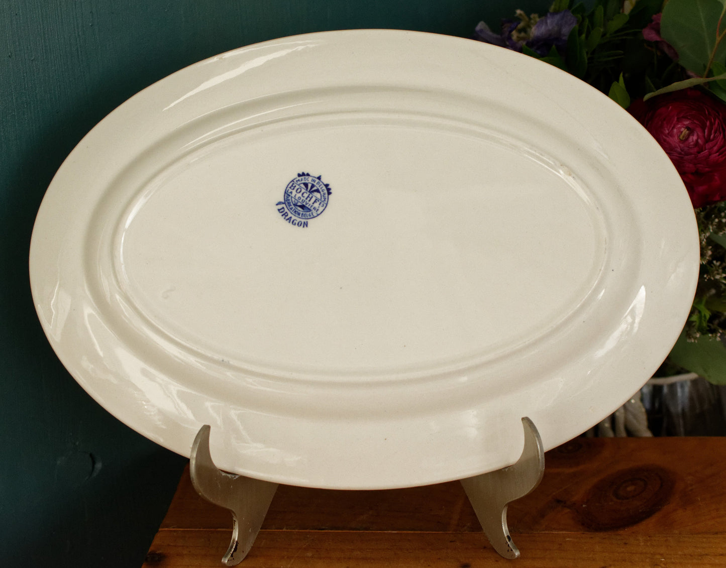 1950s ~ DRAGON LA LOUVIERE Boch Freres (BF) ~ Belgian Antique Ironstone Blue Transferware Plate ~ Terre de Fer en Faience