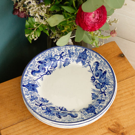 1950s ~ DRAGON LA LOUVIERE Boch Freres (BF) ~ Belgian Antique Ironstone DELFT Blue Transferware Small Plate ~ Terre de Fer en Faience