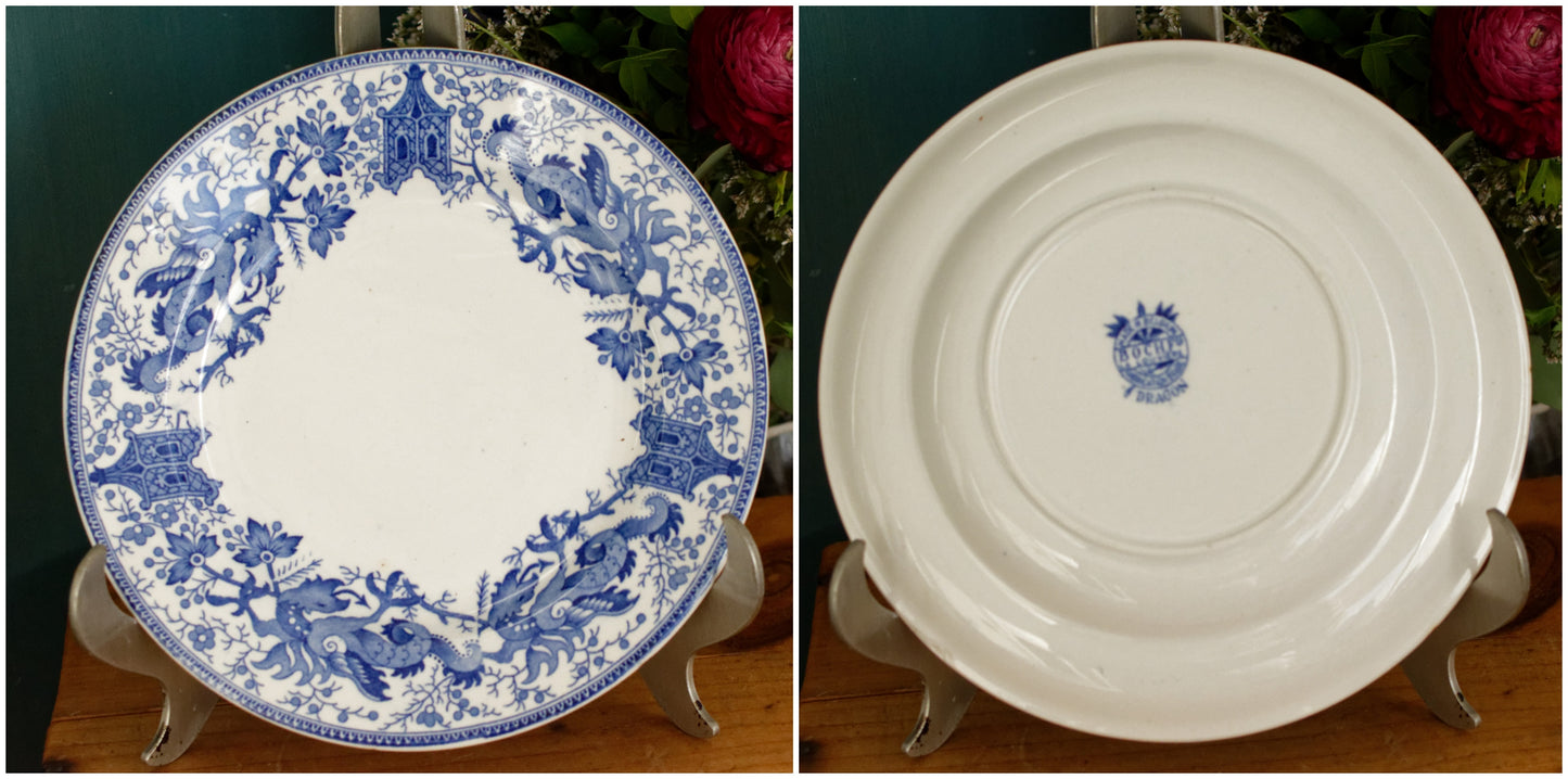 1950s ~ DRAGON LA LOUVIERE Boch Freres (BF) ~ Belgian Antique Ironstone DELFT Blue Transferware Small Plate ~ Terre de Fer en Faience