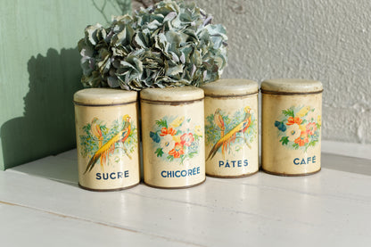 French Antique Aluminum Storage Canisters Spice Jars FerEmbal Sucre Chicoree Pates Cafe