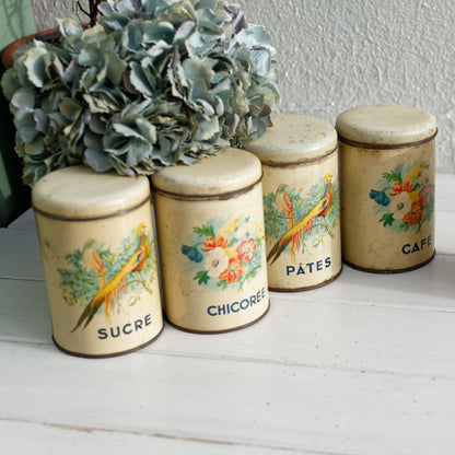 French Antique Aluminum Storage Canisters Spice Jars FerEmbal Sucre Chicoree Pates Cafe