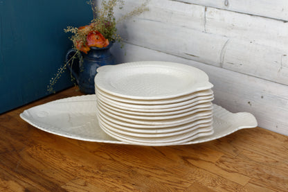 1930s ~ SARREGUEMINES France ~ French Vintage Fish Shaped Plate ~ White Carp BARBOTINE Majolica en Faience Terre de Fer