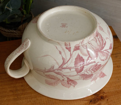 KOUTAIS Motif DEPOSE CM Creil et Montereau French Antique Collectible Ironstone RED Transferware Bathroom Pitcher Pot de Chambre BROC CRUCHE Terre de fer en Faience