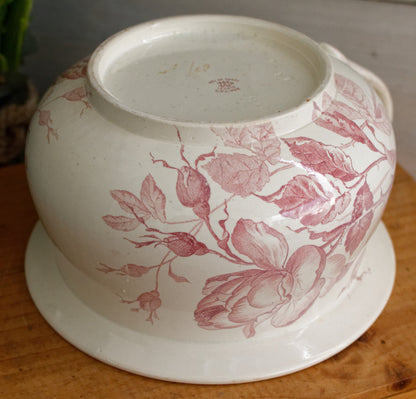 KOUTAIS Motif DEPOSE CM Creil et Montereau French Antique Collectible Ironstone RED Transferware Bathroom Pitcher Pot de Chambre BROC CRUCHE Terre de fer en Faience
