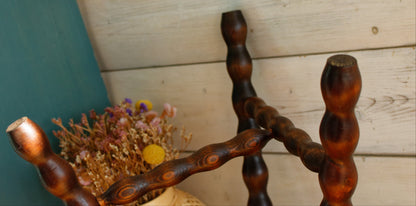 French Vintage 3 Bobbin Style Braced Legs Wooden Stool Tripod Swivel Support Decorative Farmhouse Milk Stool Refurbished