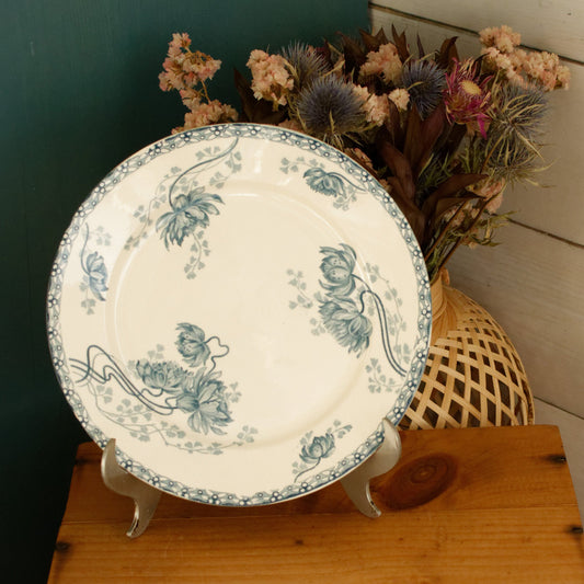1900s ~ "ROYAT" SARREGUEMINES U&C ~ French Antique Ironstone Blue Transferware Dinner Plate ~ Terre de fer