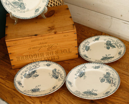1900s ~ "ROYAT" SARREGUEMINES U&C ~ French Antique Ironstone Blue Transferware Dinner Plate ~ Terre de fer