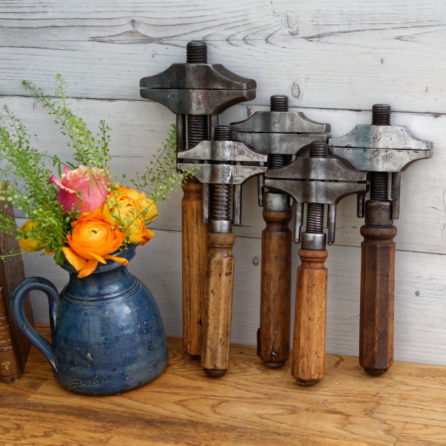 French Antique Borghese Adjustable Double Sided Spanner Wrench Vintage Twist Vice Clamp Monkey Wrench Farmhouse Manual Tool