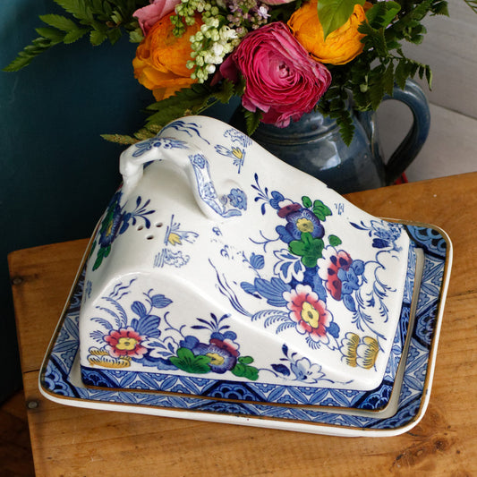Netherlands BOOTHs Silicon China Made in England English Antique Ironstone Polychome Rectangular Covered Butter Cheese Dish