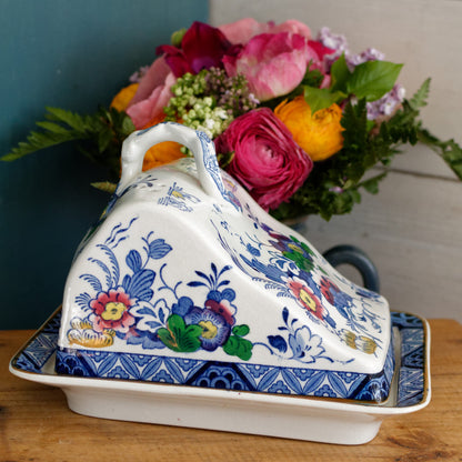 Netherlands BOOTHs Silicon China Made in England English Antique Ironstone Polychome Rectangular Covered Butter Cheese Dish