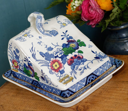 Netherlands BOOTHs Silicon China Made in England English Antique Ironstone Polychome Rectangular Covered Butter Cheese Dish
