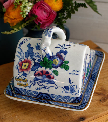 Netherlands BOOTHs Silicon China Made in England English Antique Ironstone Polychome Rectangular Covered Butter Cheese Dish