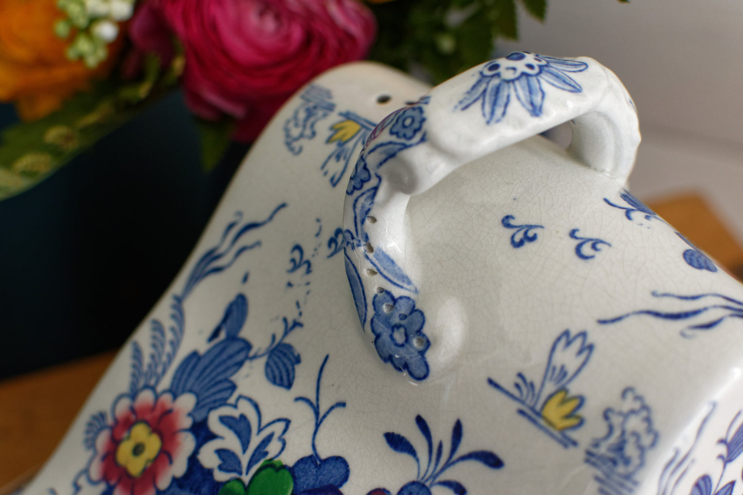 Netherlands BOOTHs Silicon China Made in England English Antique Ironstone Polychome Rectangular Covered Butter Cheese Dish