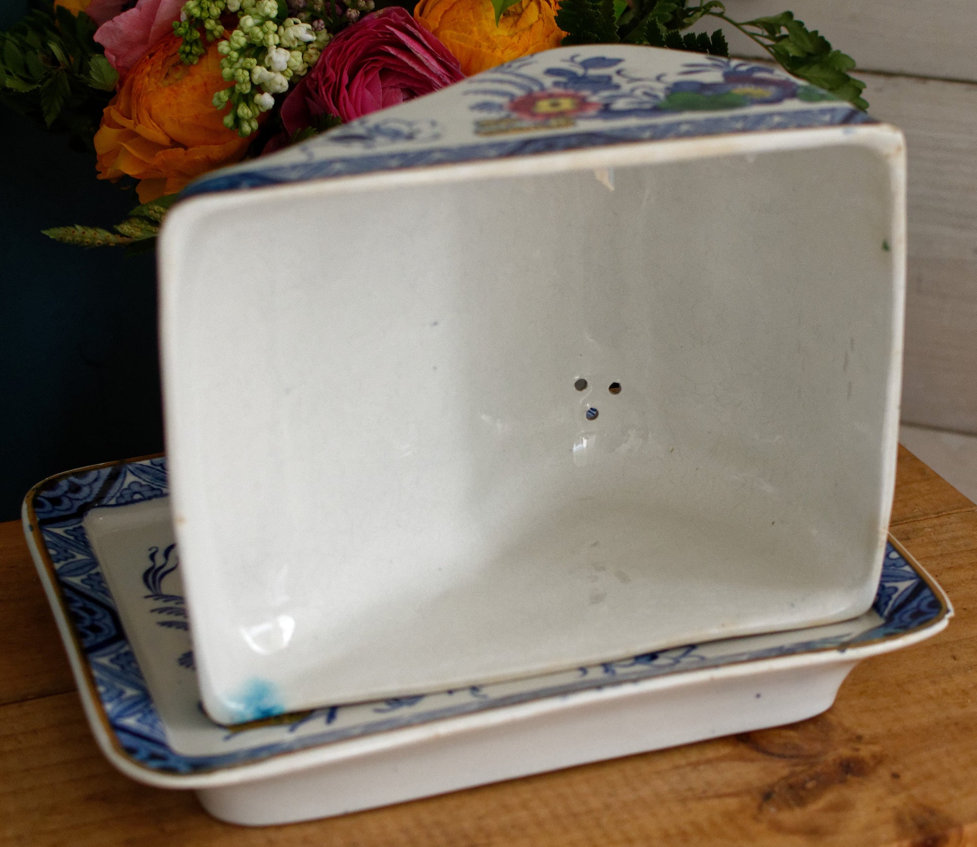 Netherlands BOOTHs Silicon China Made in England English Antique Ironstone Polychome Rectangular Covered Butter Cheese Dish