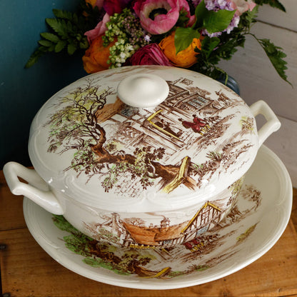 LUDLOW Motif GIEN France French Vintage Ironstone PolyChrome Soup Tureen Soupiere Terre de Fer en Faience