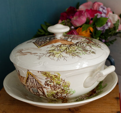 LUDLOW Motif GIEN France French Vintage Ironstone PolyChrome Soup Tureen Soupiere Terre de Fer en Faience