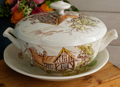LUDLOW Motif GIEN France French Vintage Ironstone PolyChrome Soup Tureen Soupiere Terre de Fer en Faience