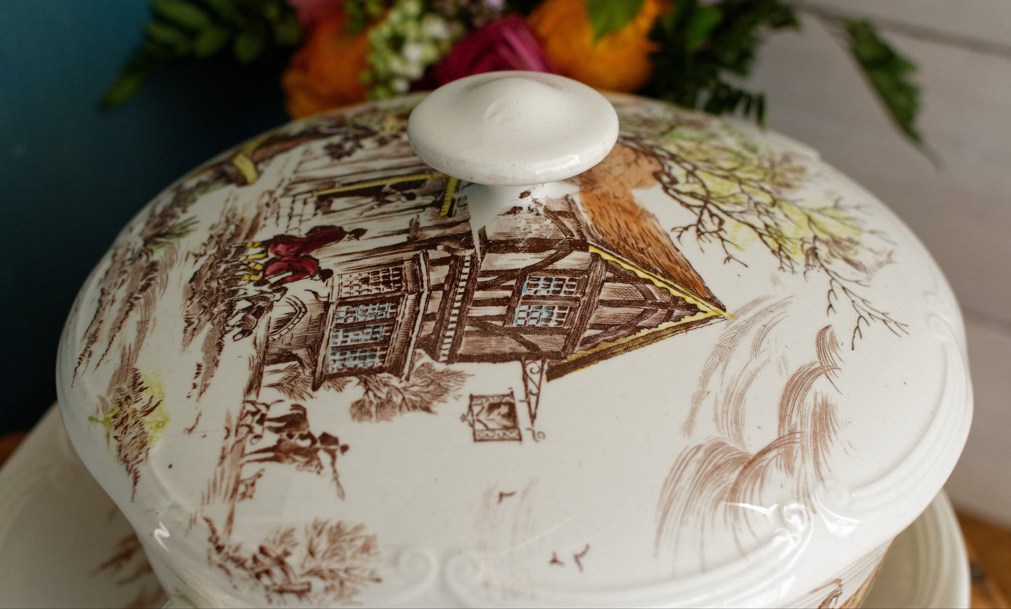 1950s ~  LUDLOW GIEN France ~ French Vintage Ironstone PolyChrome Soup Tureen "Soupiere" ~ Terre de Fer en Faience