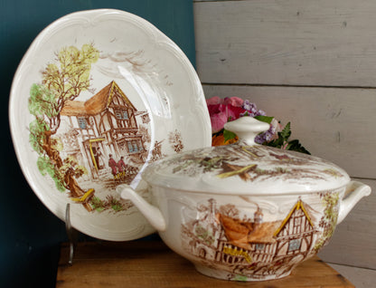 LUDLOW Motif GIEN France French Vintage Ironstone PolyChrome Soup Tureen Soupiere Terre de Fer en Faience