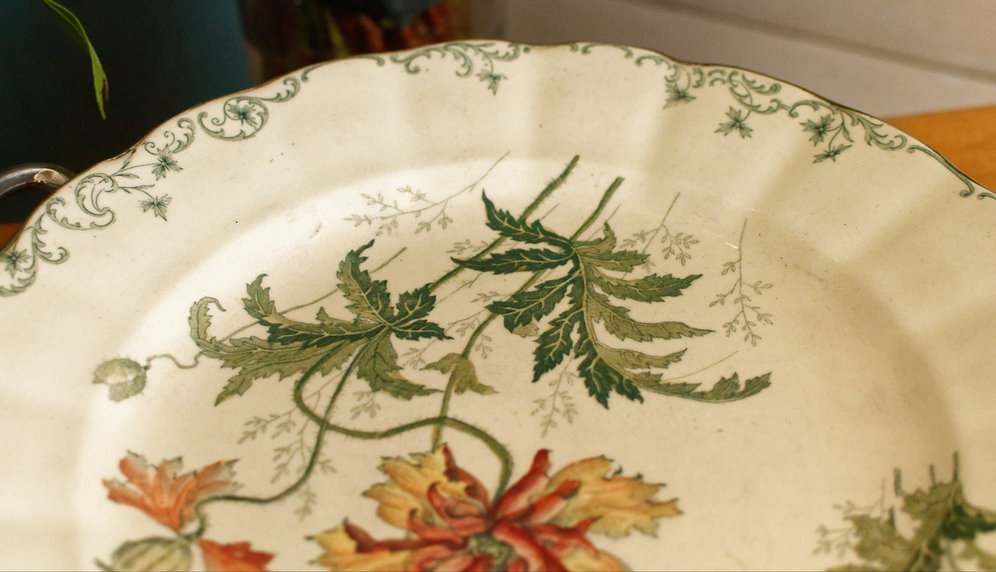 1860s Silver Plated Warmer CHOISY-Le-ROI (HB & cie) PAVOT French Antique Silver Polychrome Ironstone Plate Warmer Assiette Chauffante en Faïence