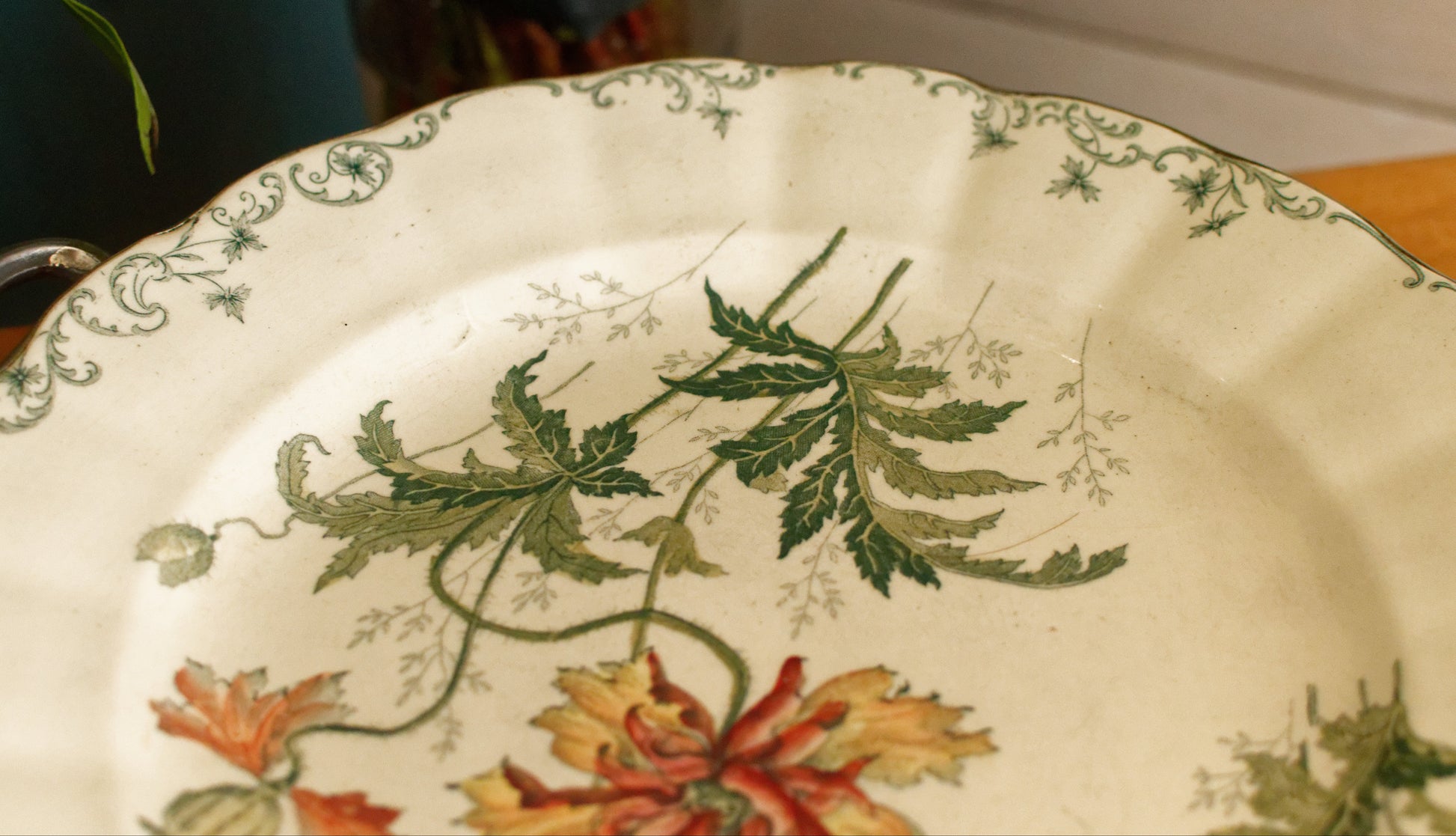 1860s Silver Plated Warmer CHOISY-Le-ROI (HB & cie) PAVOT French Antique Silver Polychrome Ironstone Plate Warmer Assiette Chauffante en Faïence