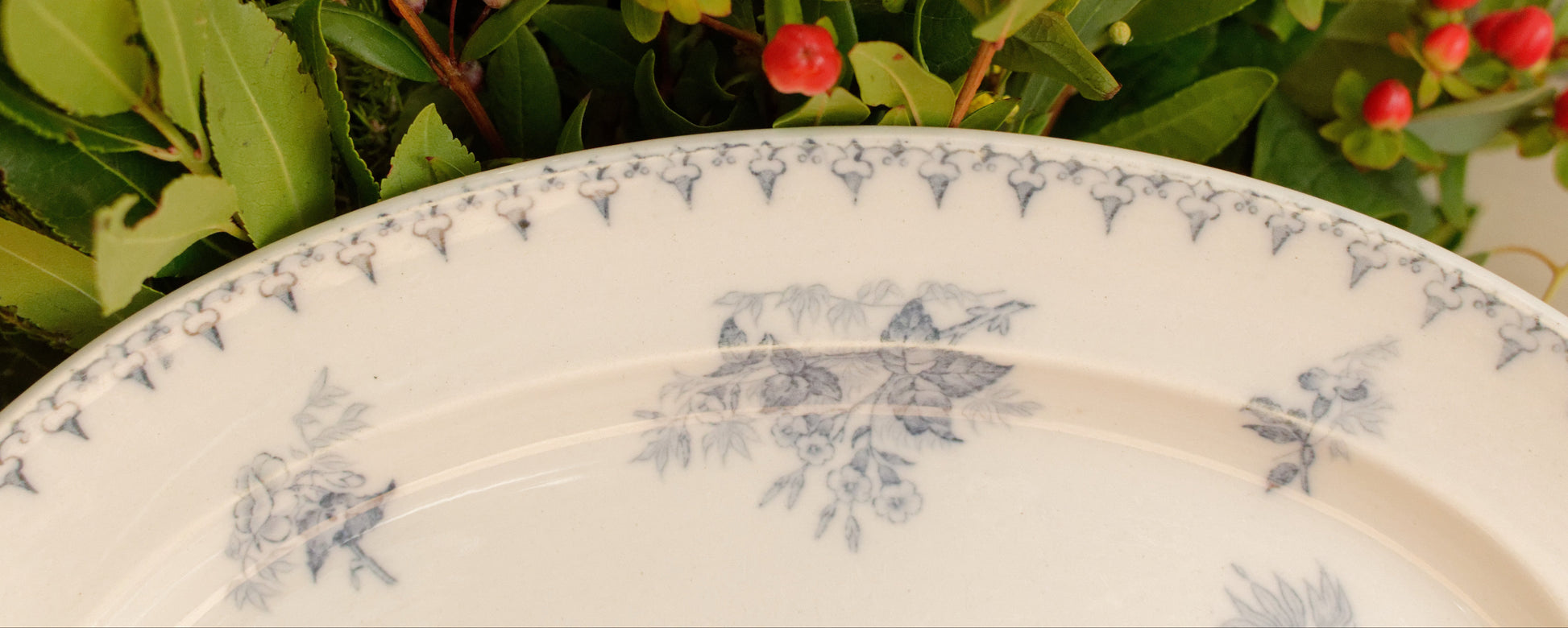 FLORE Sarreguemines U&C French Antique Ironstone Blue Transferware Oval Serving Plate Terre de Fer en Faience