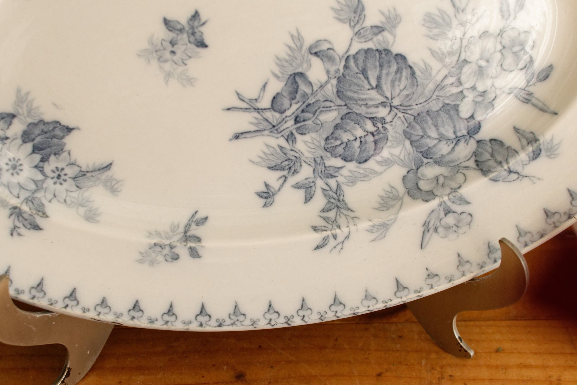 FLORE Sarreguemines U&C French Antique Ironstone Blue Transferware Oval Serving Plate Terre de Fer en Faience
