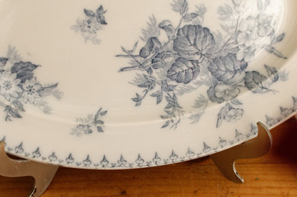 FLORE Sarreguemines U&C French Antique Ironstone Blue Transferware Oval Serving Plate Terre de Fer en Faience