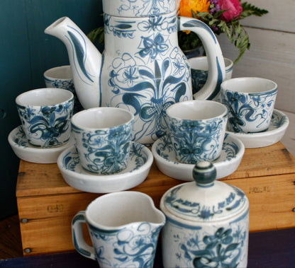 KERALUC Quimper French Vintage Breton Handmade Glazed Stoneware Coffee Tea Service Faïencerie of Kéraluc Earthenware Artist Signed
