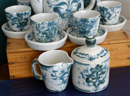 KERALUC Quimper French Vintage Breton Handmade Glazed Stoneware Coffee Tea Service Faïencerie of Kéraluc Earthenware Artist Signed
