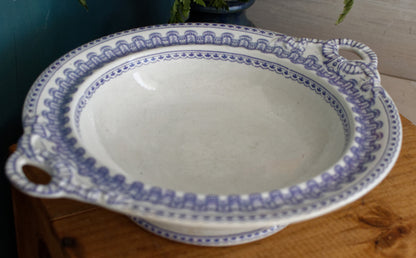 T&B TURIN Motif Antique Ironstone Porcelain Lavender Transferware Covered Serving Plate Cloche ou Compotier Terre de Fer en Faience
