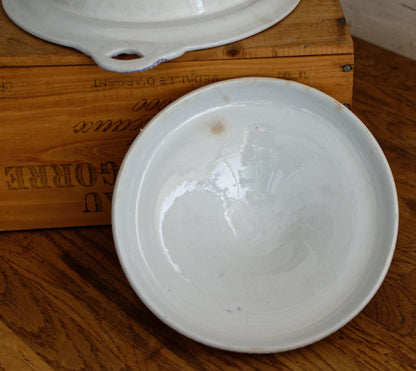 T&B TURIN Motif Antique Ironstone Porcelain Lavender Transferware Covered Serving Plate Cloche ou Compotier Terre de Fer en Faience