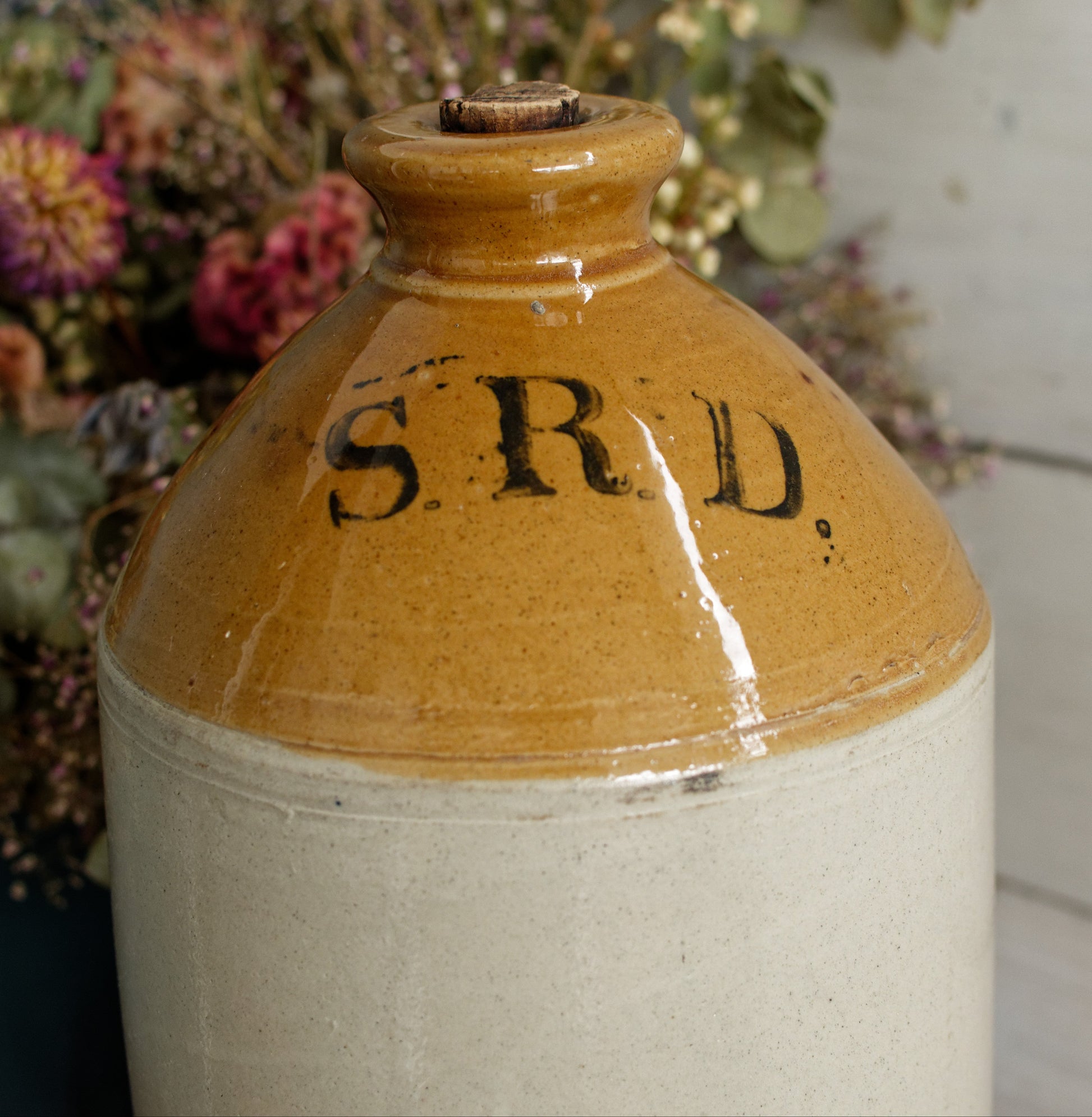 1939 The Potteries Whittington Moor, Chesterfield LTD Pearson & Co English Antique WWI Militaria Rum Barrel Jug Imperial 1 Gallon SRD Supply Reserve Depot