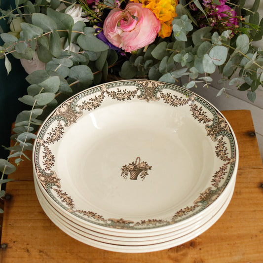 "DUBARRY" Sarreguemines U&C French Antique Ironstone Polychrome Soup Plate "Assiette Creuse" Terre de Fer en Faience