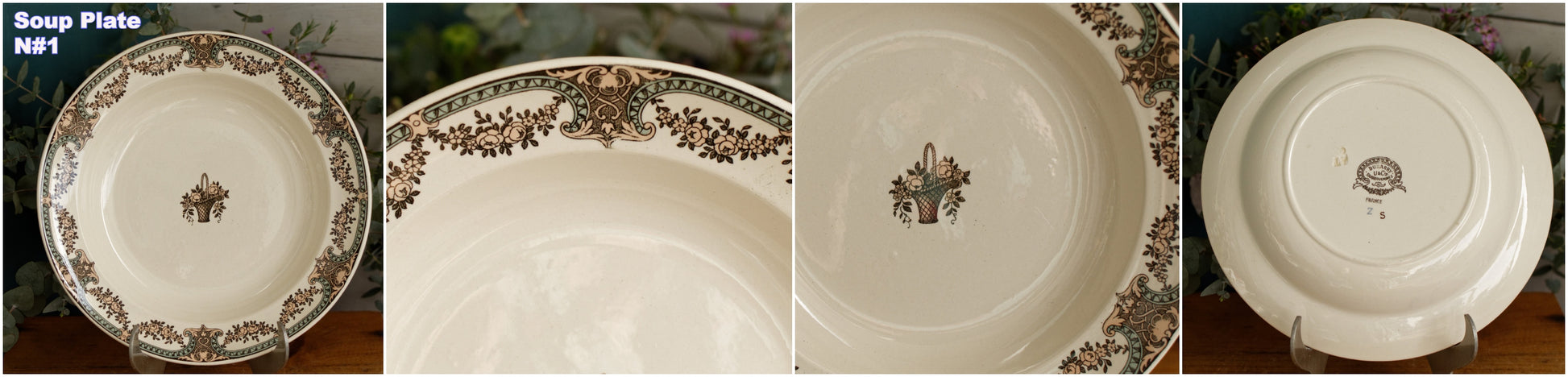 "DUBARRY" Sarreguemines U&C French Antique Ironstone Polychrome Soup Plate "Assiette Creuse" Terre de Fer en Faience