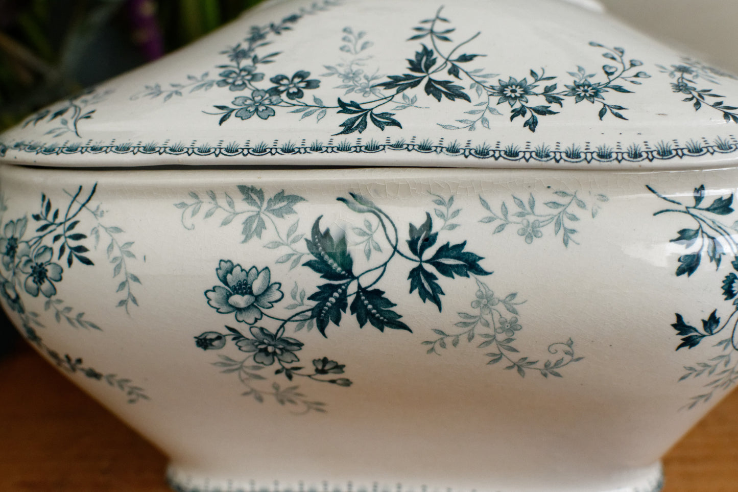 DUGAZON Motif Boch Freres Keramis (BFK) Belgian Antique Ironstone Blue Transferware Soup Tureen Terre de Fer en faience