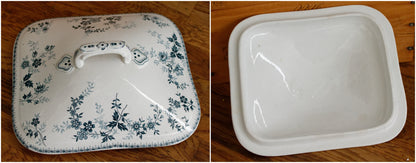 DUGAZON Motif Boch Freres Keramis (BFK) Belgian Antique Ironstone Blue Transferware Soup Tureen Terre de Fer en faience