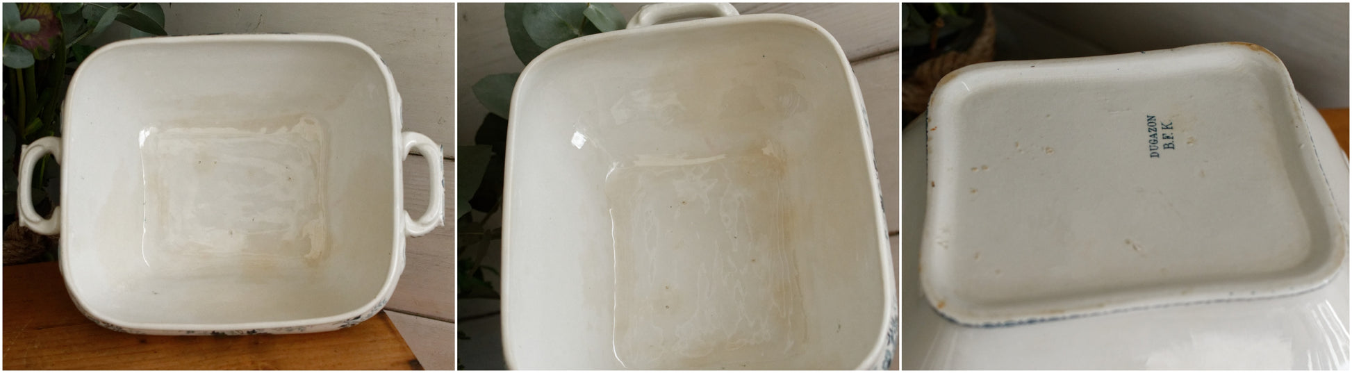 DUGAZON Motif Boch Freres Keramis (BFK) Belgian Antique Ironstone Blue Transferware Soup Tureen Terre de Fer en faience