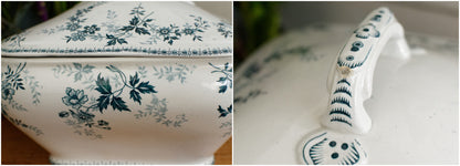 DUGAZON Motif Boch Freres Keramis (BFK) Belgian Antique Ironstone Blue Transferware Soup Tureen Terre de Fer en faience