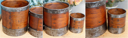 French Antique Wooden Bentwood Grain Measuring Cups Canisters Desrues Litre, Décilitre & Demi Déciltre