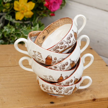 TOKIO Demi Porcelaine BADONVILLER French Antique Ironstone Coffee Tea Cups "TASSE" Terre de fer en Faience