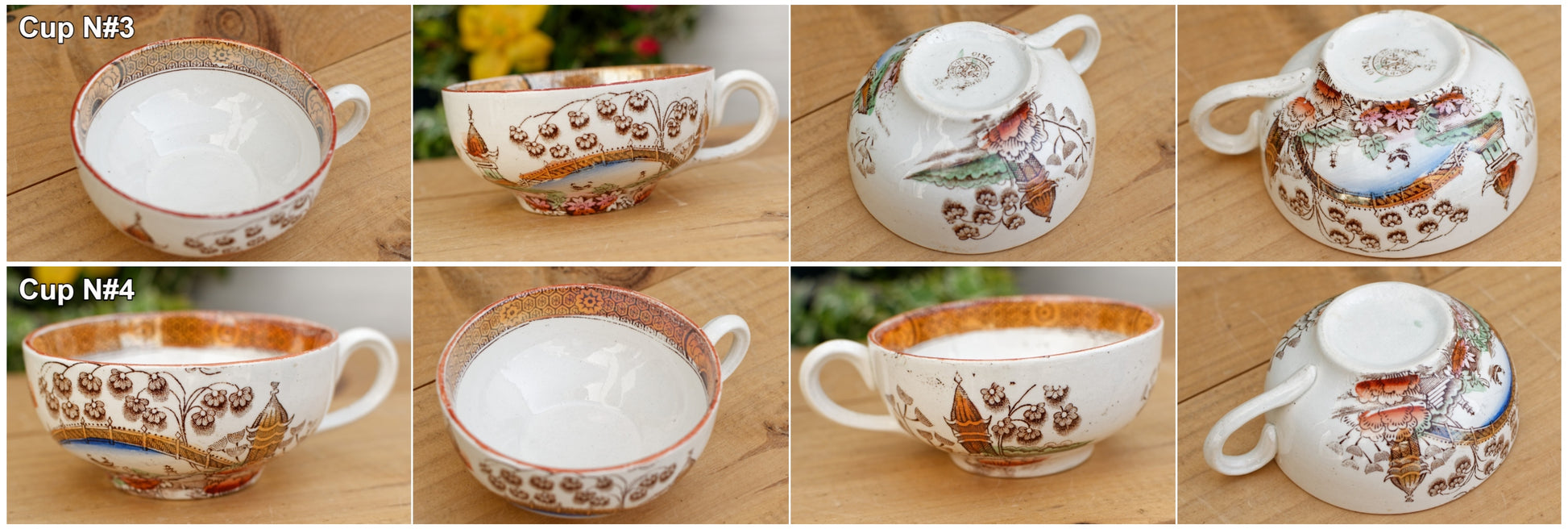 TOKIO Demi Porcelaine BADONVILLER French Antique Ironstone Coffee Tea Cups "TASSE" Terre de fer en Faience