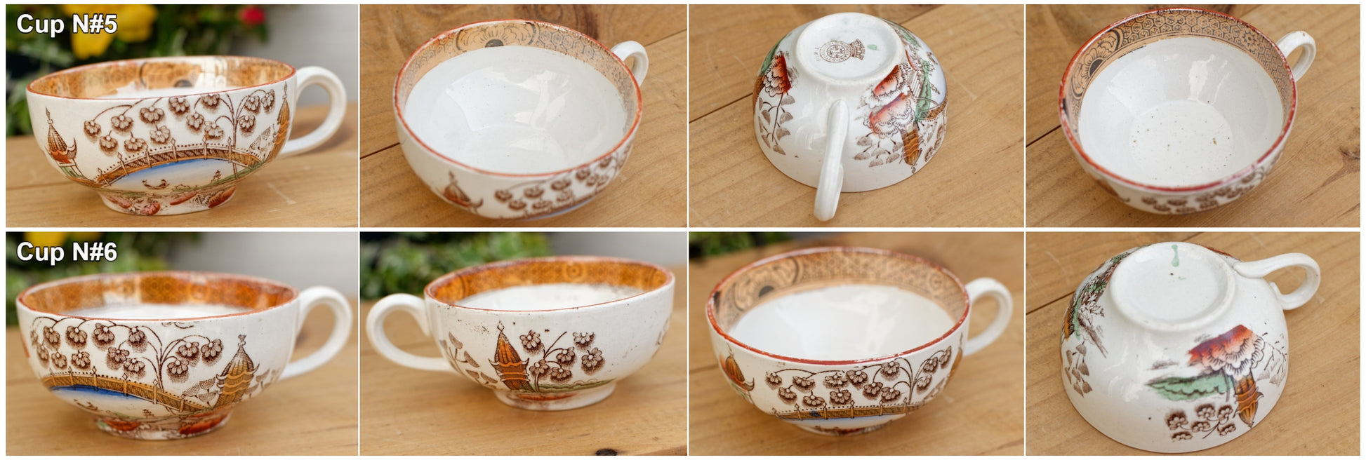 TOKIO Demi Porcelaine BADONVILLER French Antique Ironstone Coffee Tea Cups "TASSE" Terre de fer en Faience