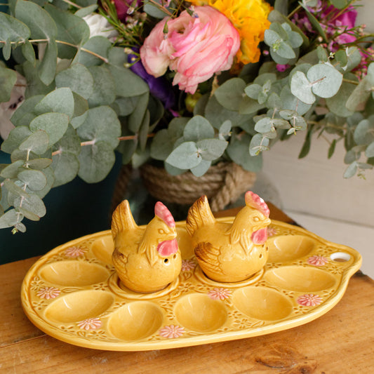 Vintage Ceramic Deviled Eggs Presentation Platter Plate Plateau a Oeuf Dur Mimosa a la Coque Saliere et Poiviere Coq