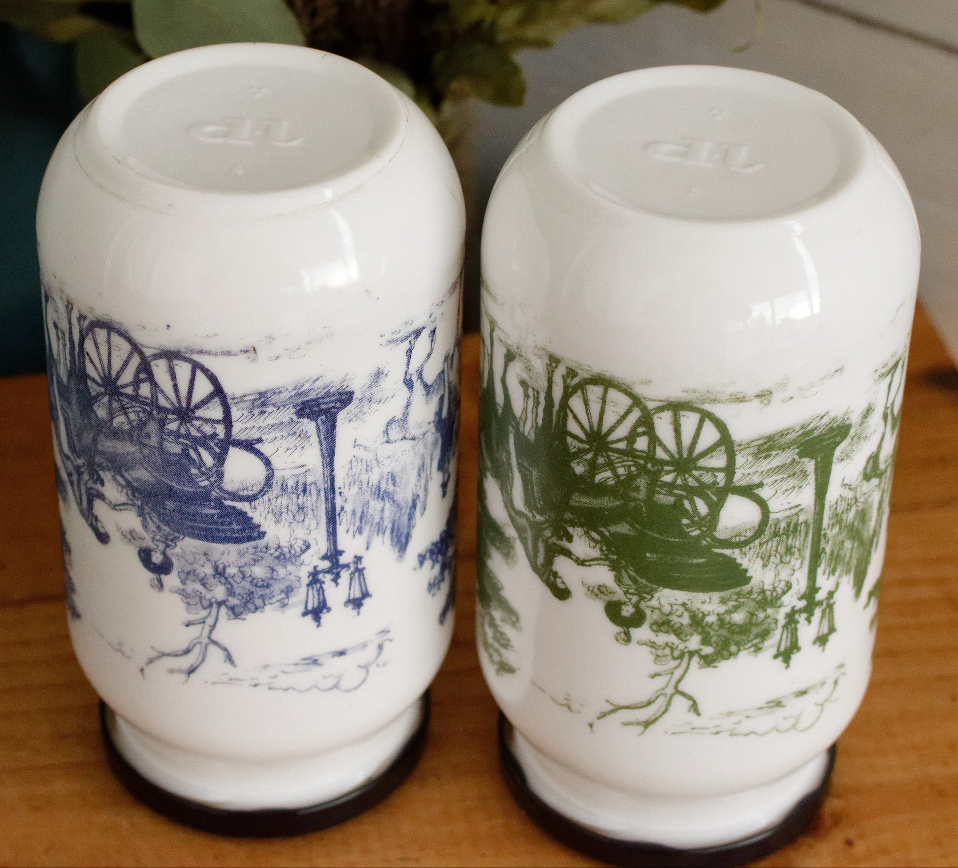 Belgian Vintage Collectible Milk Glass Opaline DEVOS LEMMONS (D&L) Large Storage Jars with Rustic Scenes
